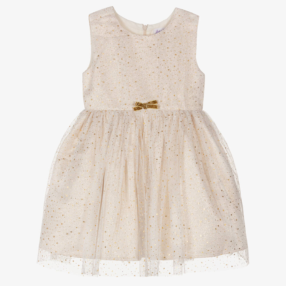 Rachel Riley - فستان بطبعة نجوم لون ذهبي غليتر | Childrensalon