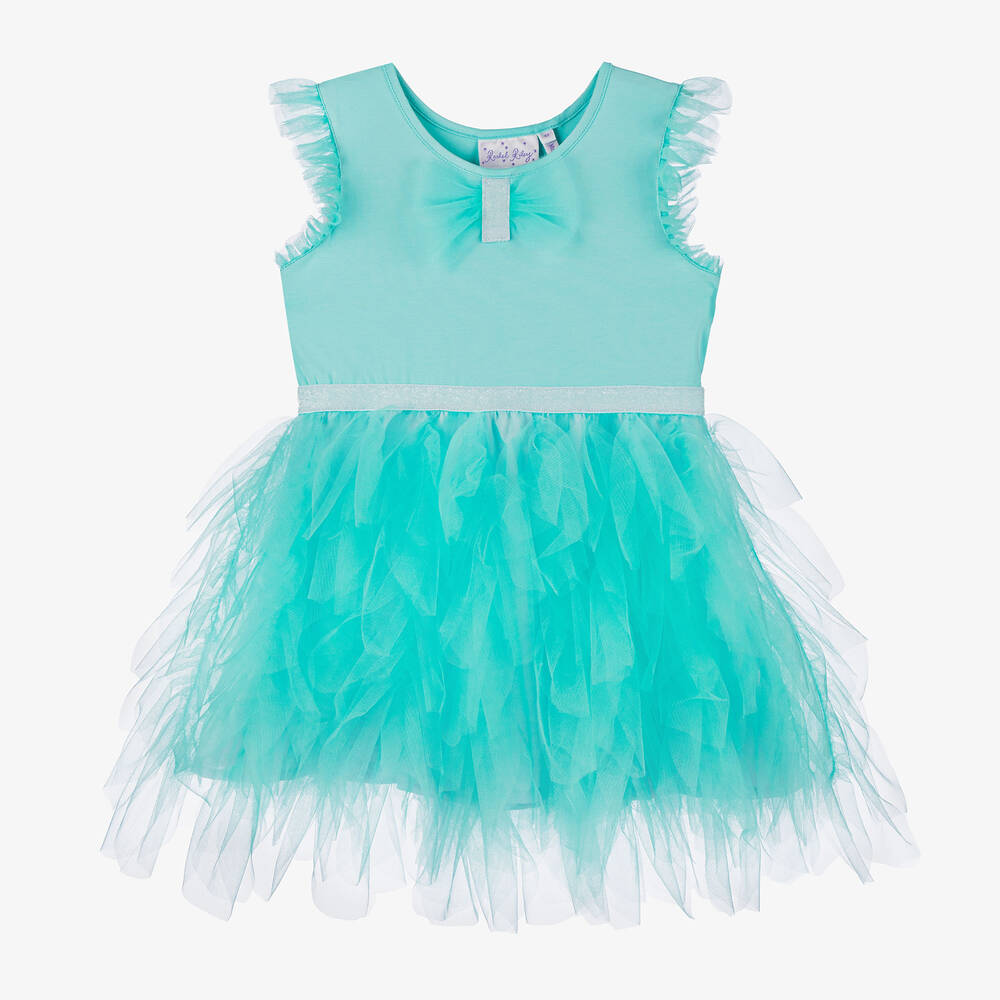 Rachel Riley - Girls Green Cotton & Tulle Dress | Childrensalon