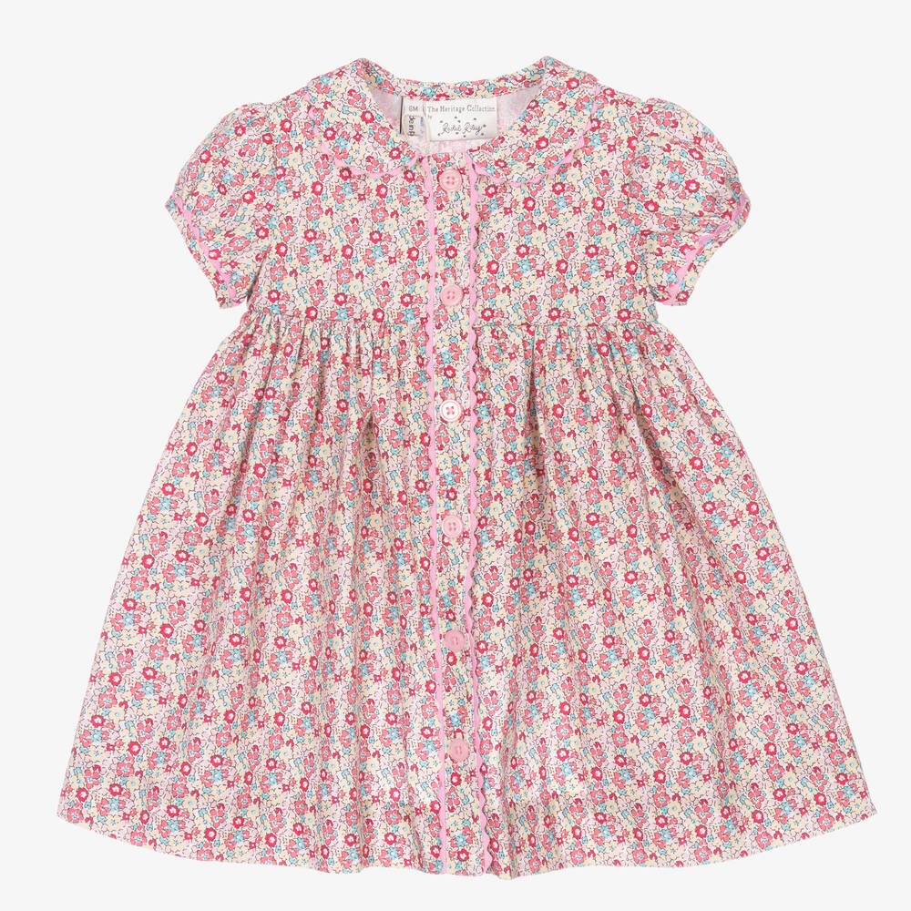 Rachel Riley - Розовое хлопковое платье в цветочек для девочек | Childrensalon