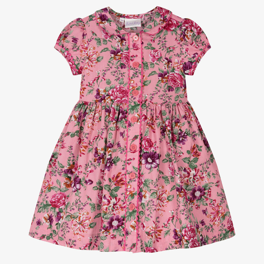 Rachel Riley - Girls Pink Cotton Floral Dress | Childrensalon