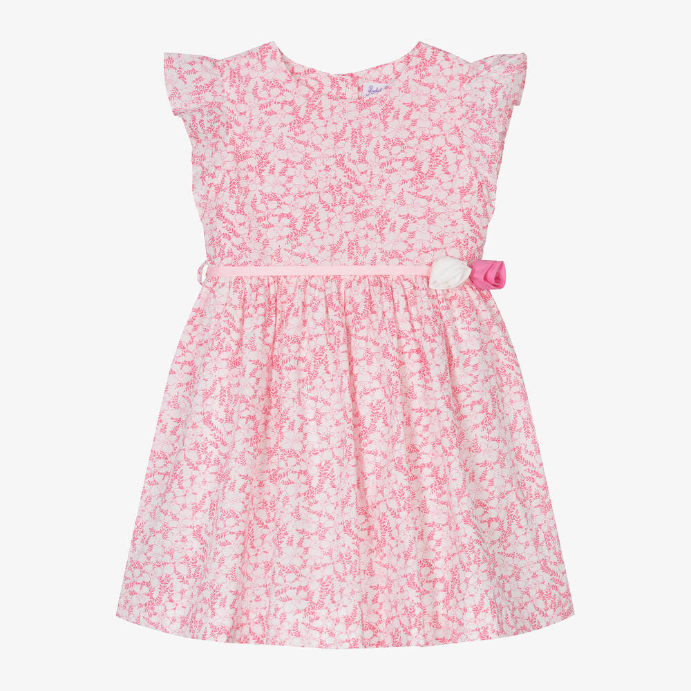 Rachel Riley - Girls Pink Cotton Floral Print Dress | Childrensalon
