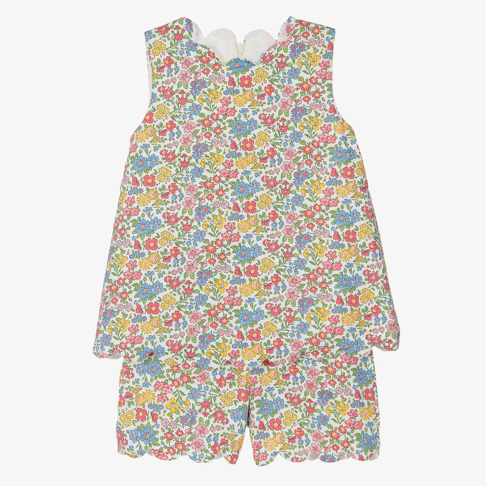 Rachel Riley - Girls Pink Cotton Floral Shorts Set | Childrensalon