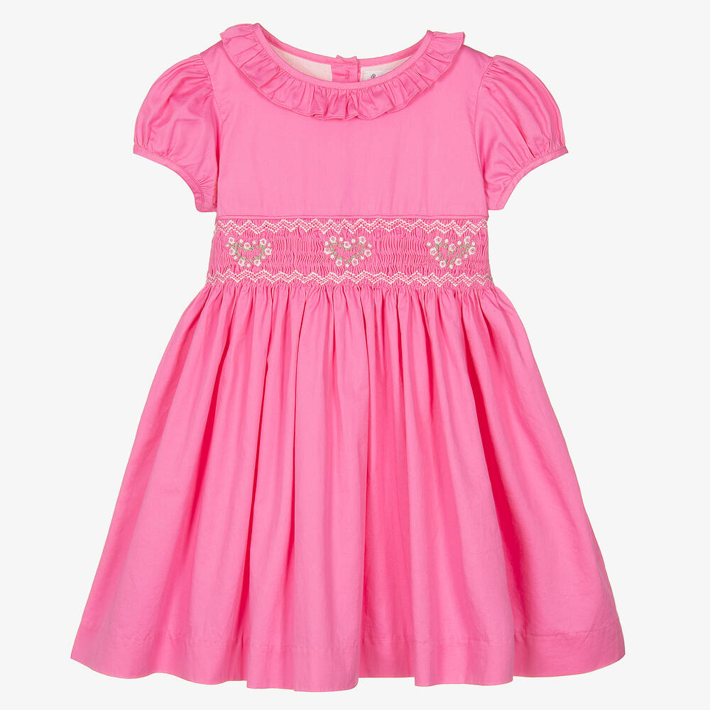 Rachel Riley - Girls Pink Cotton Smocked Dress | Childrensalon