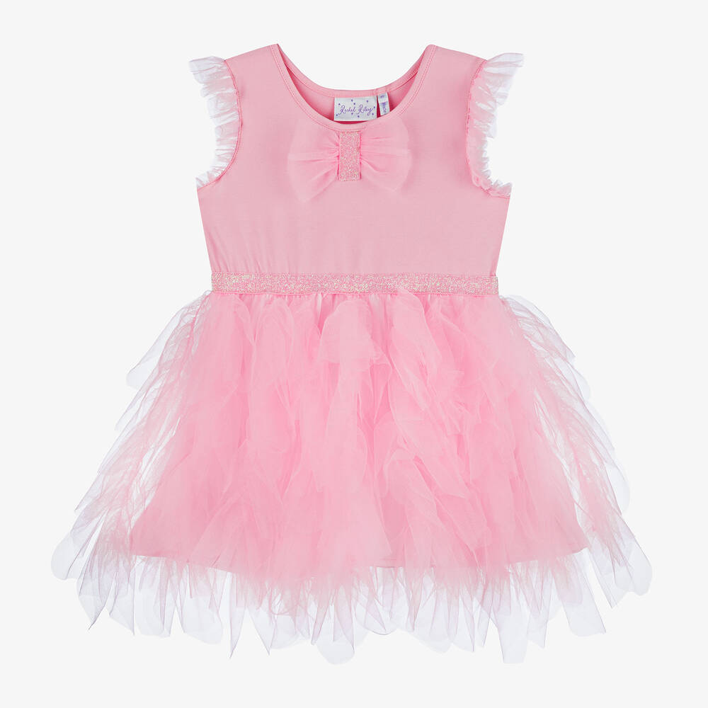 Rachel Riley - Girls Pink Cotton & Tulle Dress | Childrensalon
