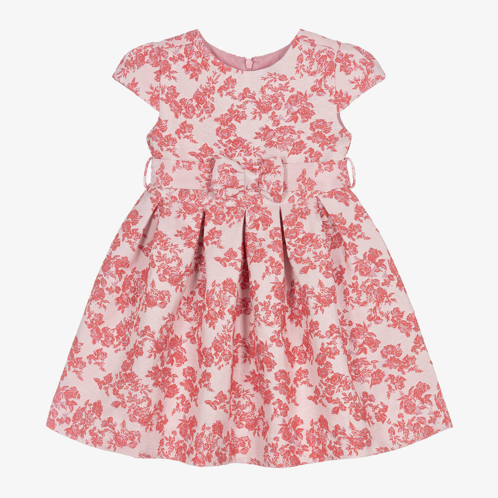 Rachel Riley - Girls Pink Floral Brocade Dress | Childrensalon