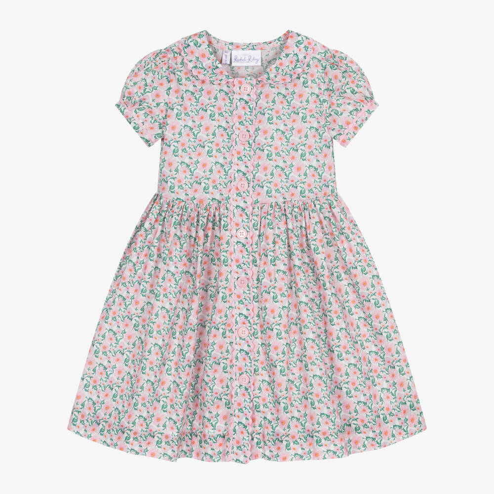 Rachel Riley - Girls Pink Floral Cotton Dress | Childrensalon
