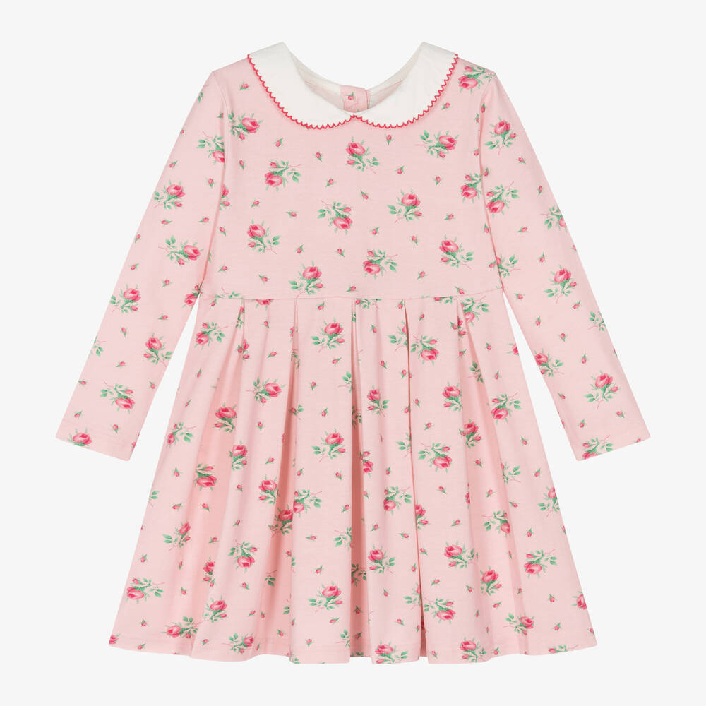 Rachel Riley - Girls Pink Floral Cotton Jersey Dress | Childrensalon