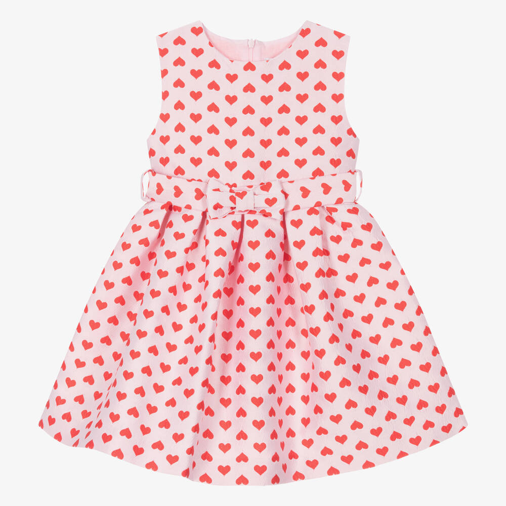 Rachel Riley - Girls Pink Heart Jacquard Dress | Childrensalon