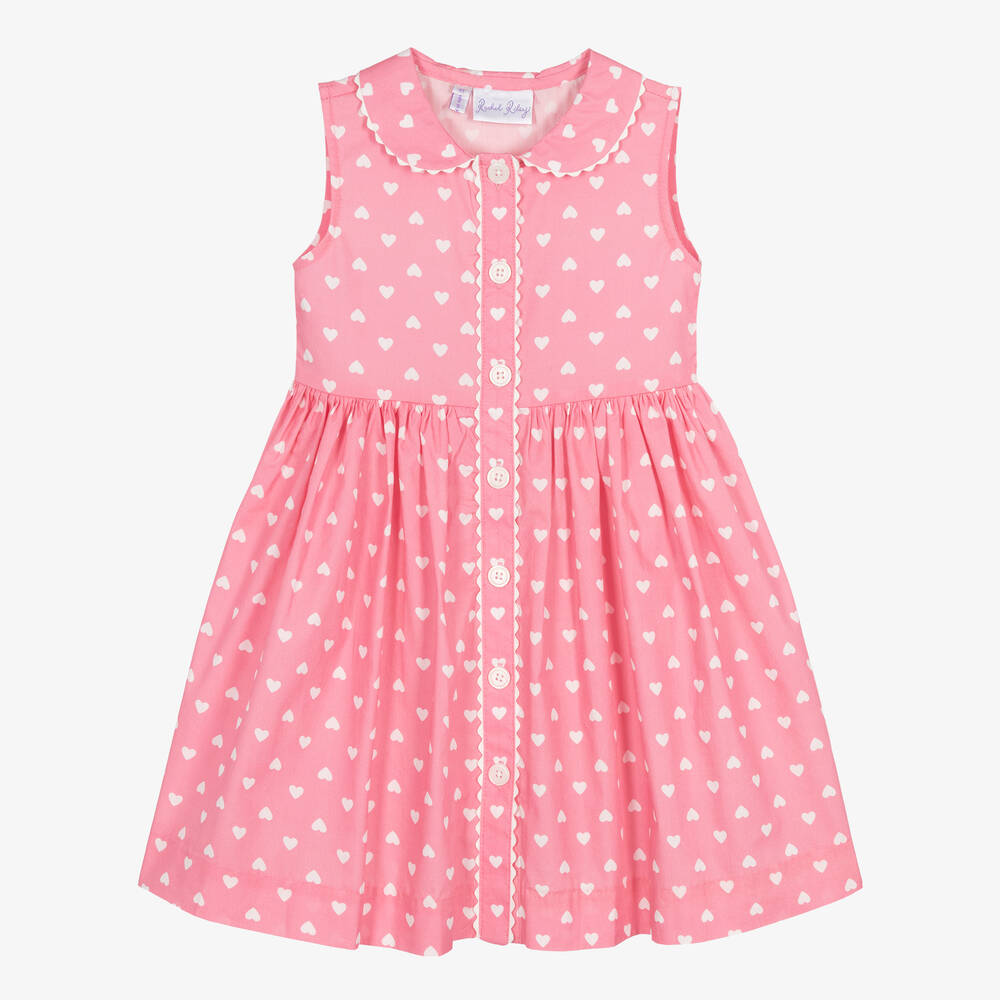 Rachel Riley - Girls Pink Heart Print Cotton Dress | Childrensalon