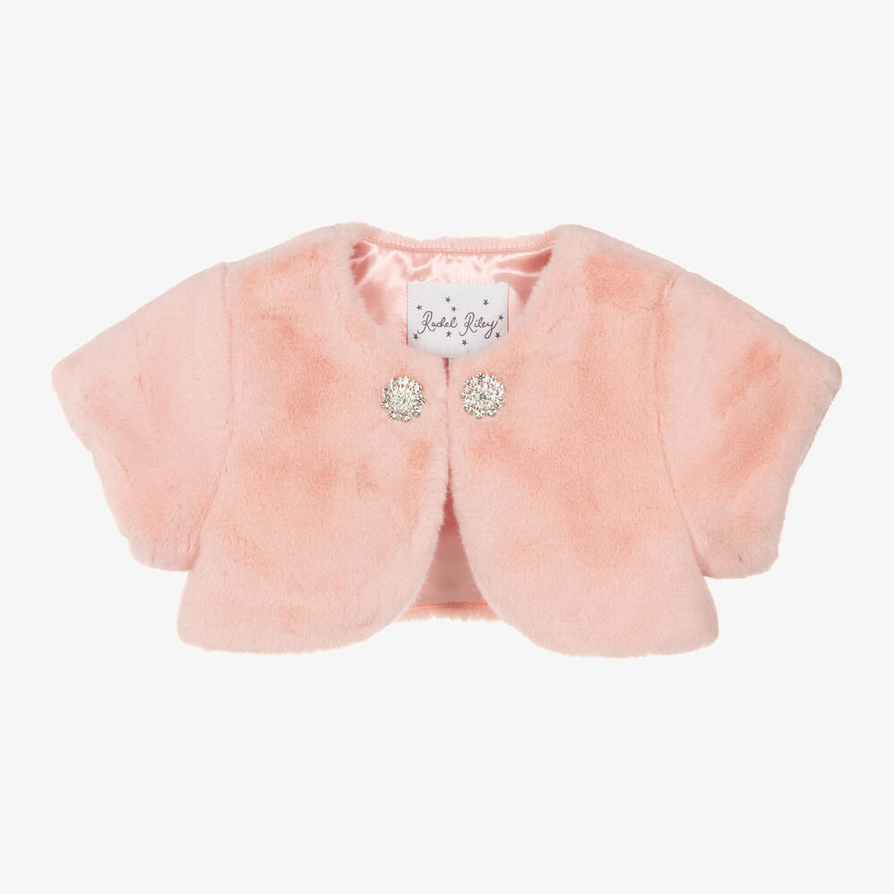 Rachel Riley - Girls Pink Plush Bolero Jacket | Childrensalon