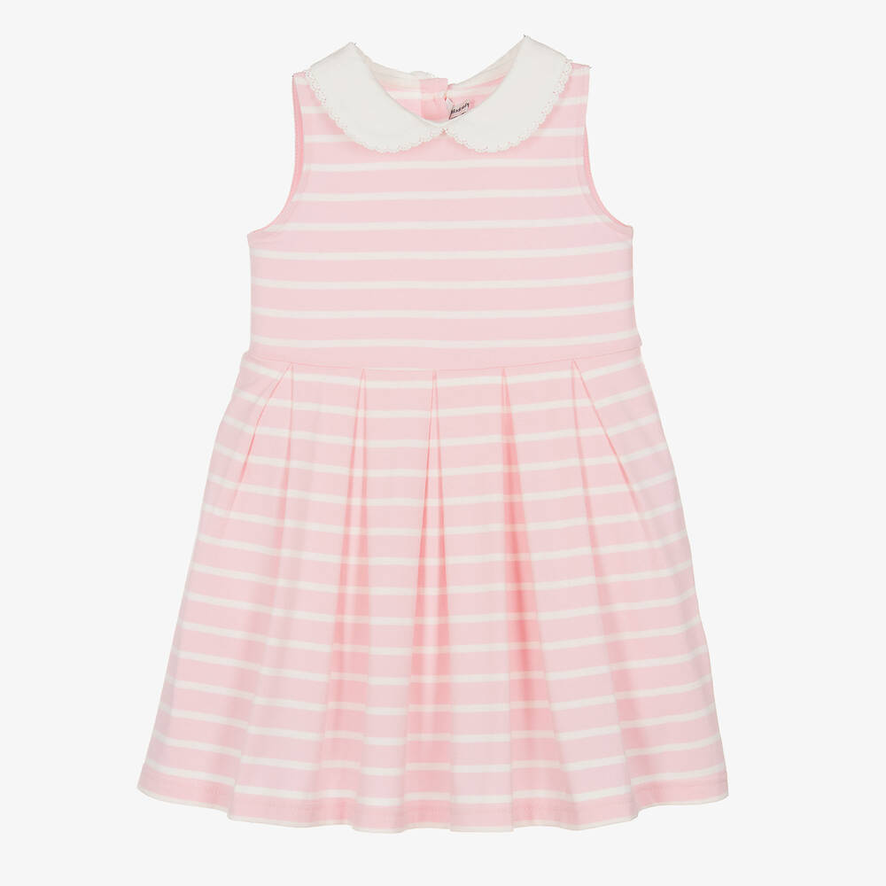 Rachel Riley - Girls Pink Striped Cotton Dress | Childrensalon