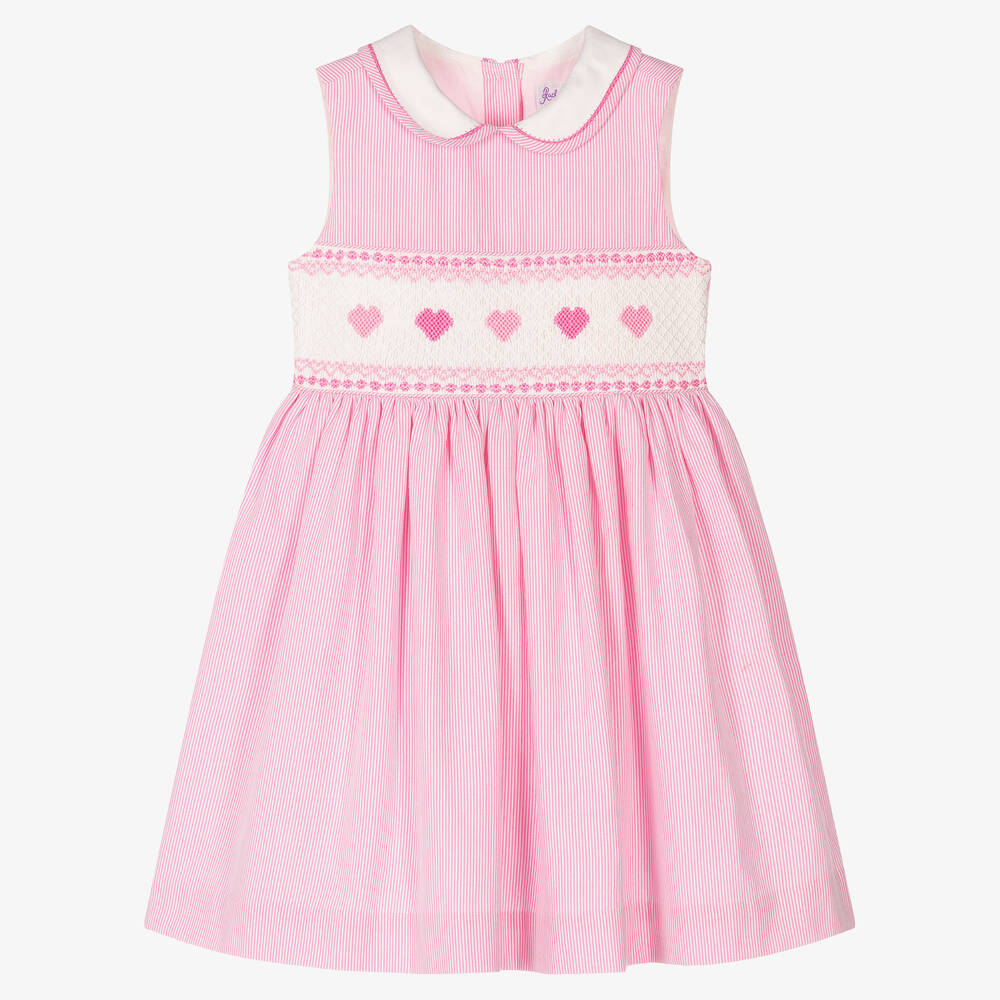 Rachel Riley - Girls Pink Striped Smocked Dress | Childrensalon