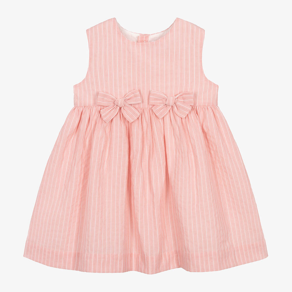 Rachel Riley - Girls Pink & White Striped Dress | Childrensalon