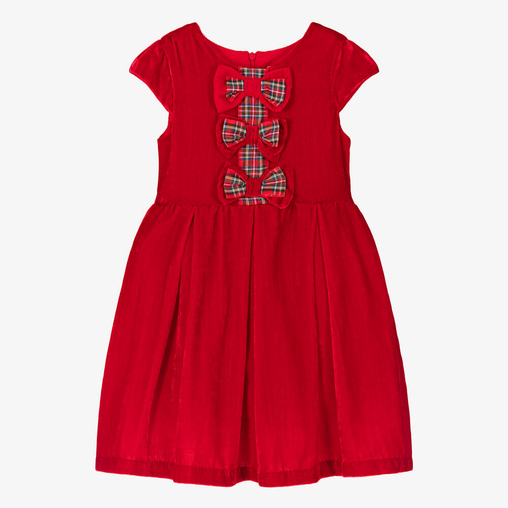 Rachel Riley - Rotes Pannesamt-Kleid für Mädchen  | Childrensalon