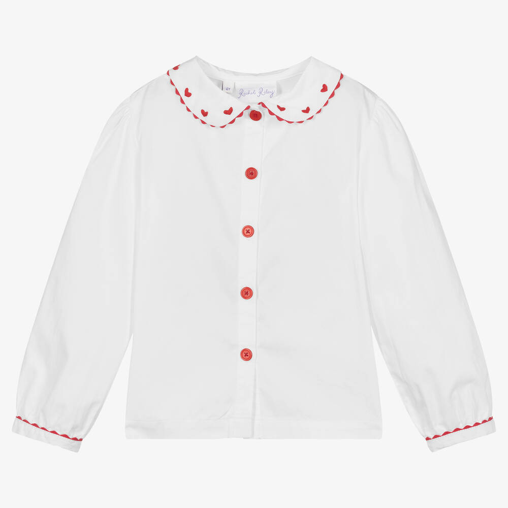 Rachel Riley - Girls White Cotton Heart Blouse | Childrensalon