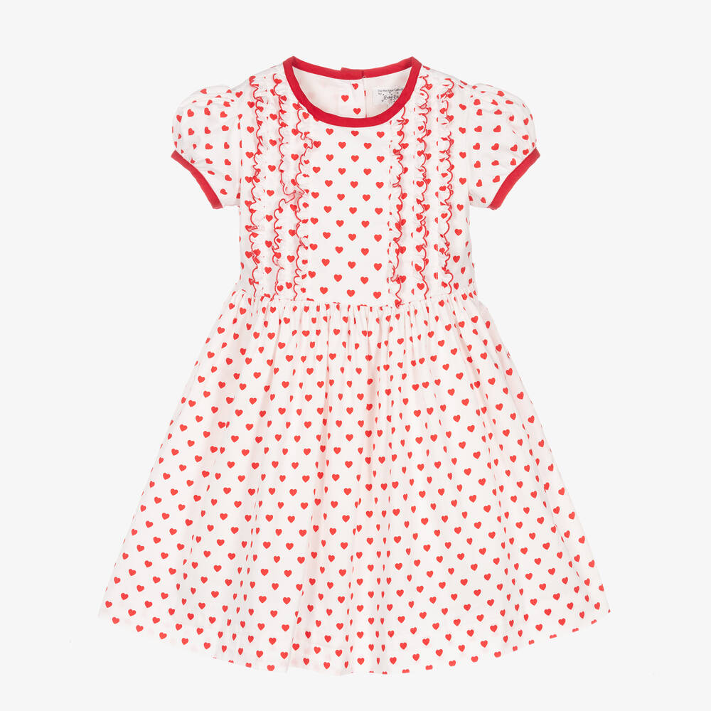 Rachel Riley - فستان بطبعة قلوب قطن لون أبيض | Childrensalon