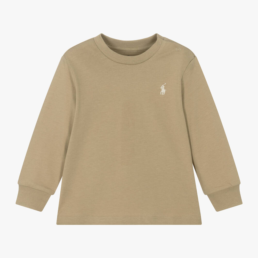 Ralph Lauren - Baby Boys Beige Cotton Pony Top | Childrensalon