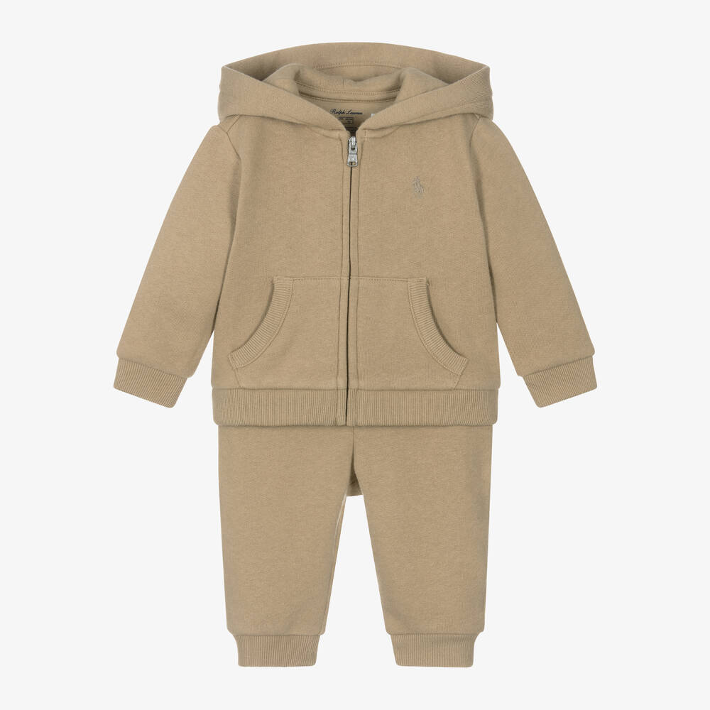 Ralph Lauren - Baby Boys Beige Cotton Tracksuit | Childrensalon