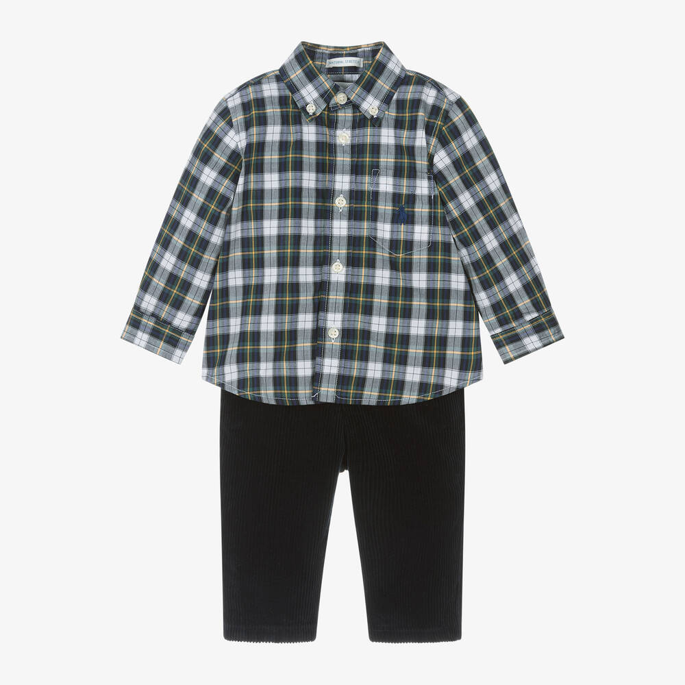 Ralph Lauren - Baby Boys Blue Check Cotton Trouser Set | Childrensalon