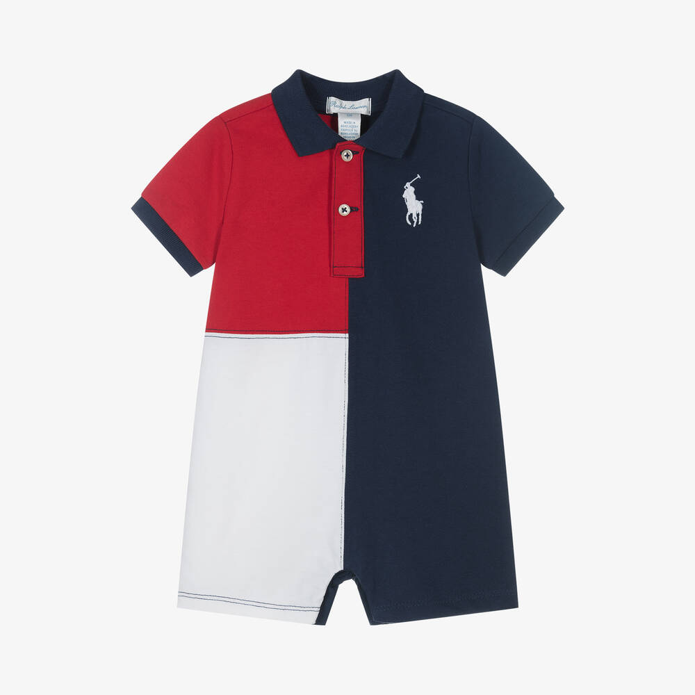 Ralph Lauren - Baby Boys Blue Colourblock Polo Shortie | Childrensalon