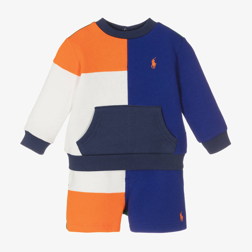 Ralph Lauren - Baby Boys Blue Colourblock Shorts Set | Childrensalon