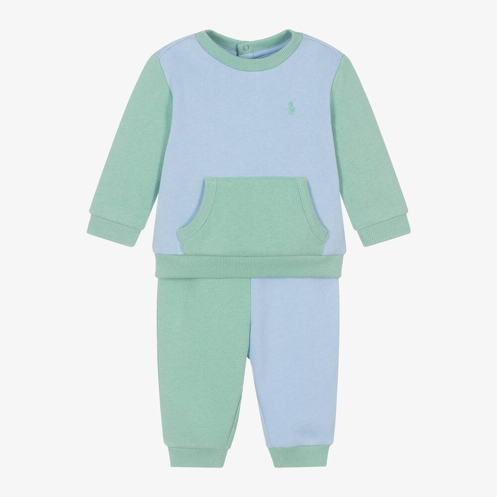 Ralph Lauren - تراكسوت قطن جيرسي لون أخضر وأزرق للمواليد | Childrensalon