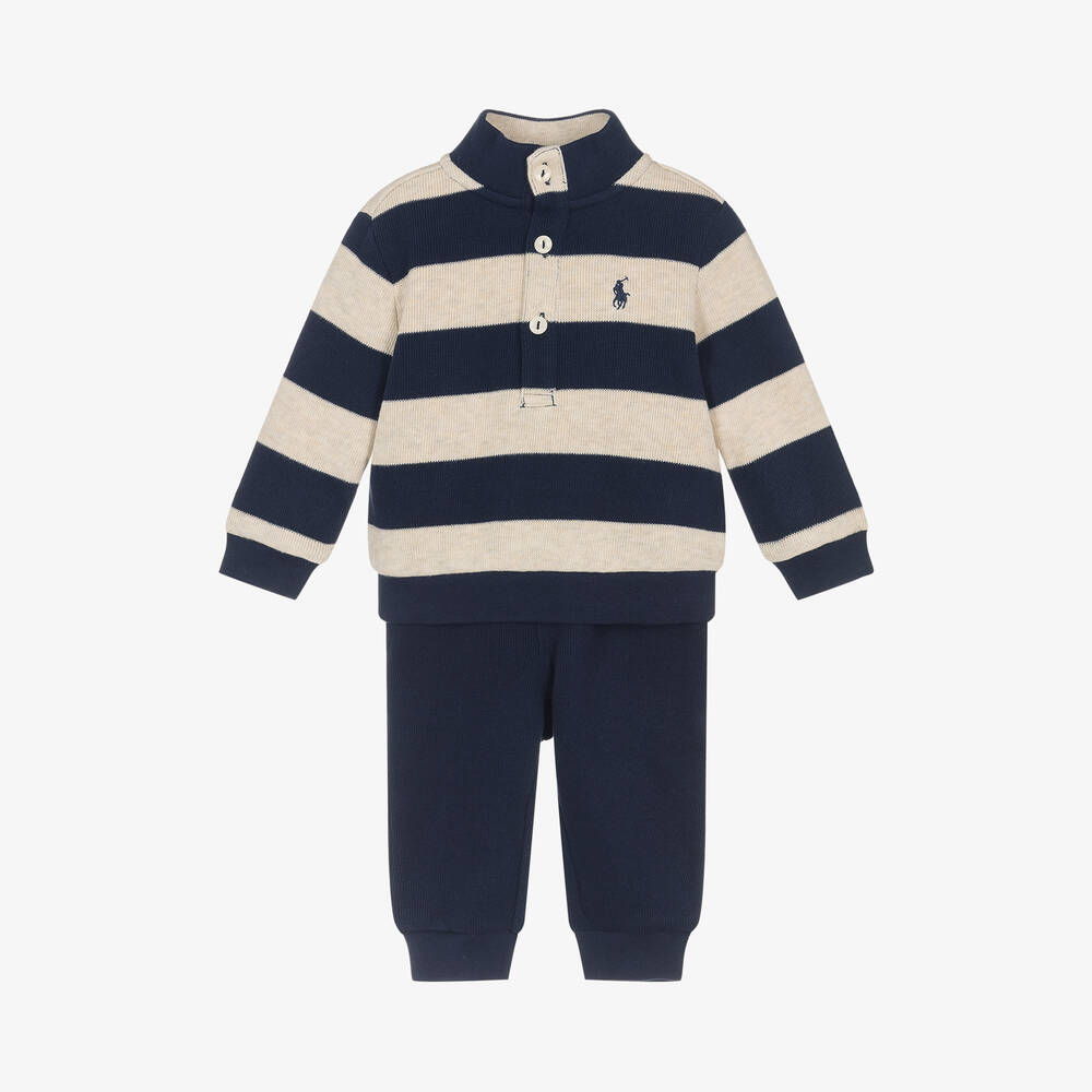 Ralph Lauren - Baby Boys Blue Cotton Joggers Set | Childrensalon