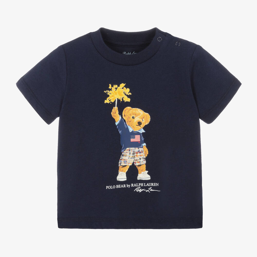 Ralph Lauren - Baby Boys Blue Cotton Polo Bear T-Shirt | Childrensalon