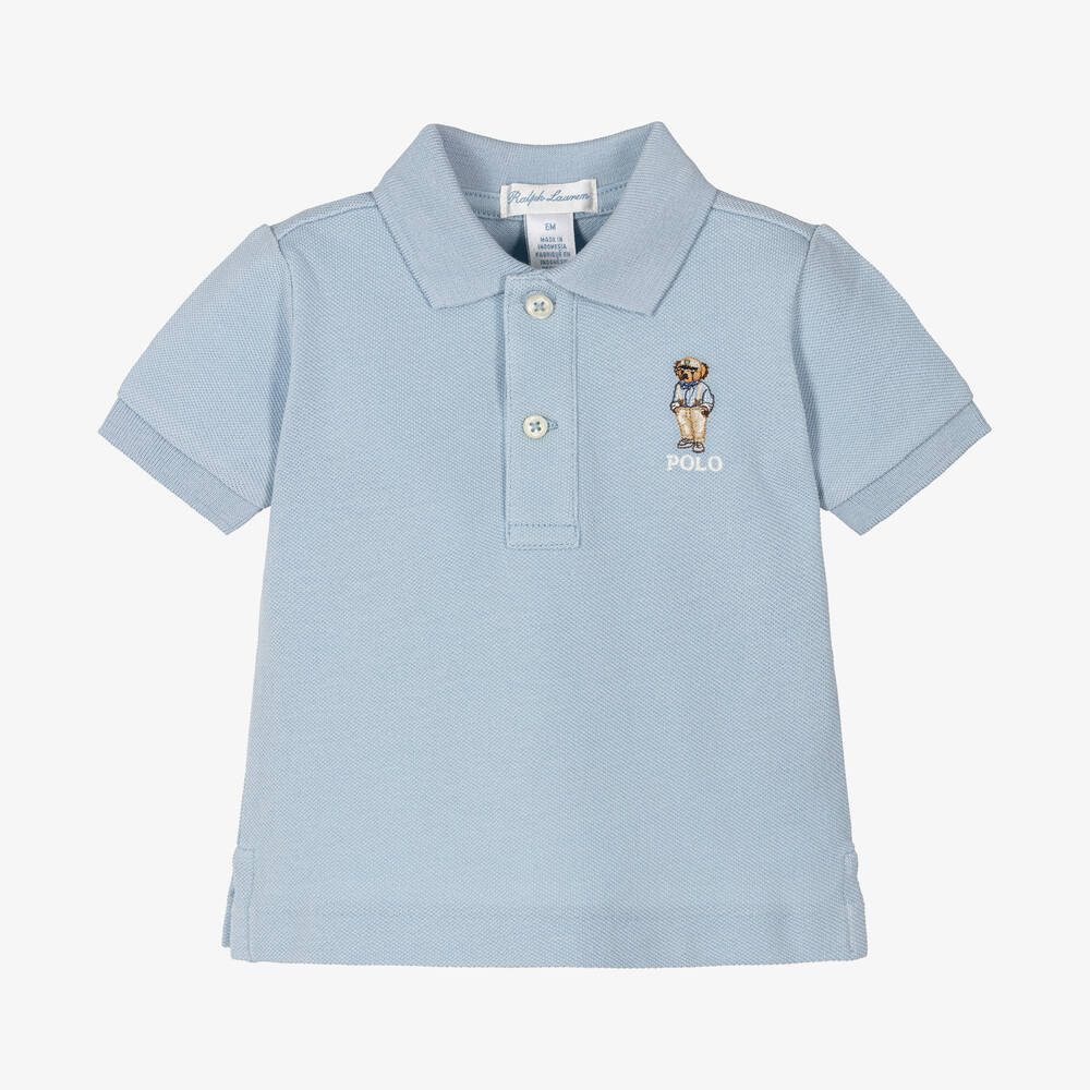 Ralph Lauren - Baby Boys Blue Cotton Polo Shirt | Childrensalon