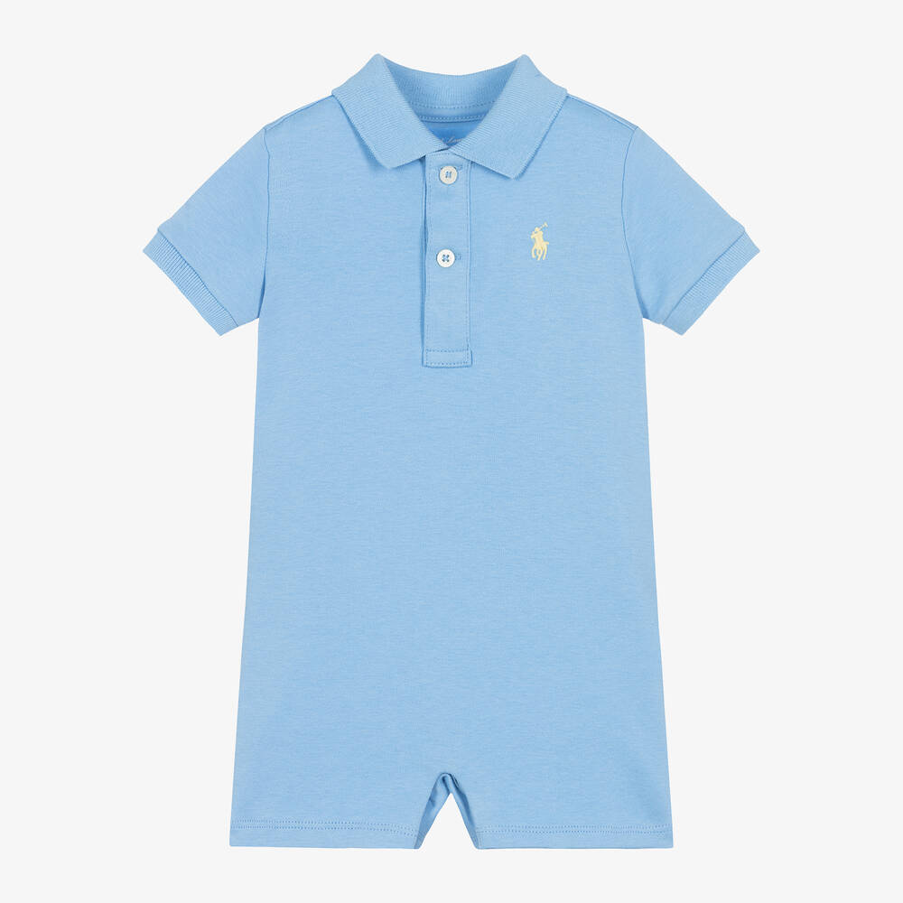 Ralph Lauren - Baby Boys Blue Cotton Polo Shortie | Childrensalon
