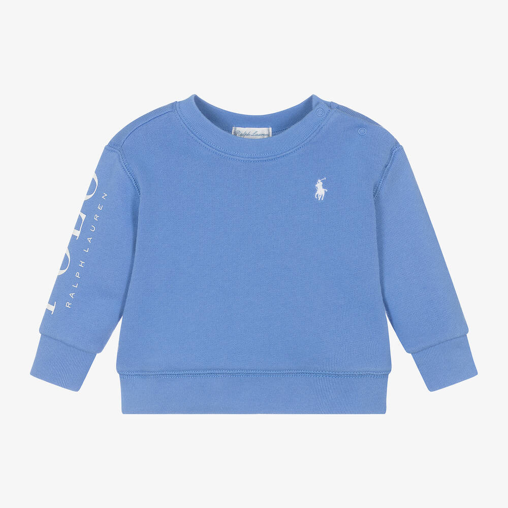Ralph Lauren - Baby Boys Blue Cotton Polo Sweatshirt | Childrensalon