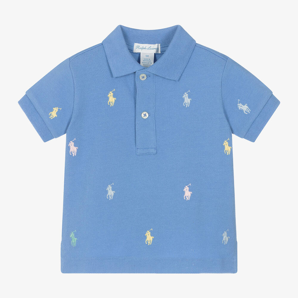 Ralph Lauren - Baby Boys Blue Cotton Pony Polo Shirt | Childrensalon