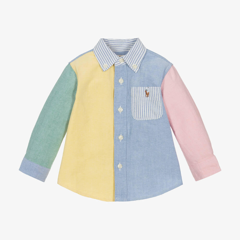 Ralph Lauren - قميص قطن محبوك لون أزرق وأصفر وزهري للمواليد | Childrensalon