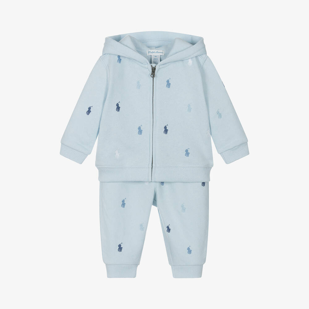 Ralph Lauren - Baby Boys Blue Cotton Pony Tracksuit | Childrensalon