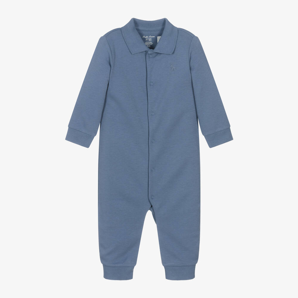 Ralph Lauren - Baby Boys Blue Cotton Romper | Childrensalon