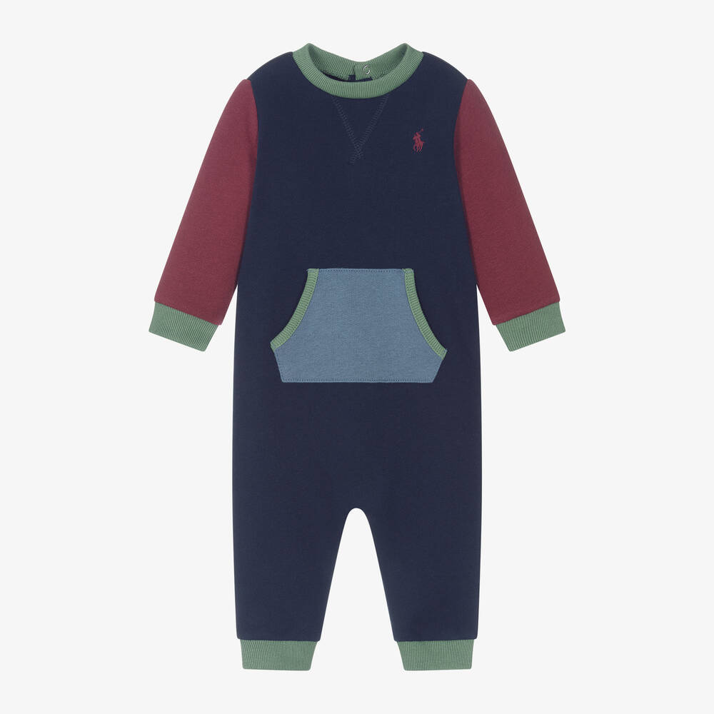 Ralph Lauren - Baby Boys Blue Cotton Romper | Childrensalon