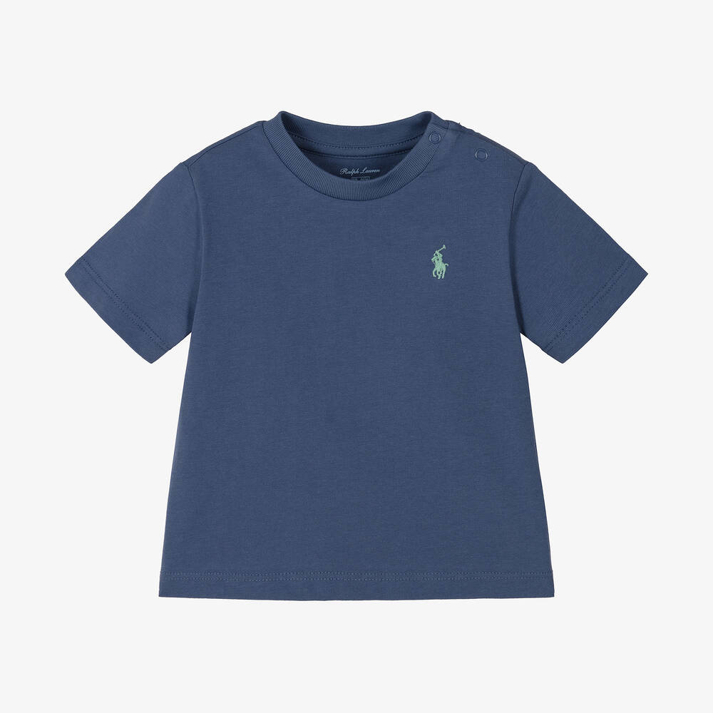 Ralph Lauren - Baby Boys Blue Cotton T-Shirt | Childrensalon