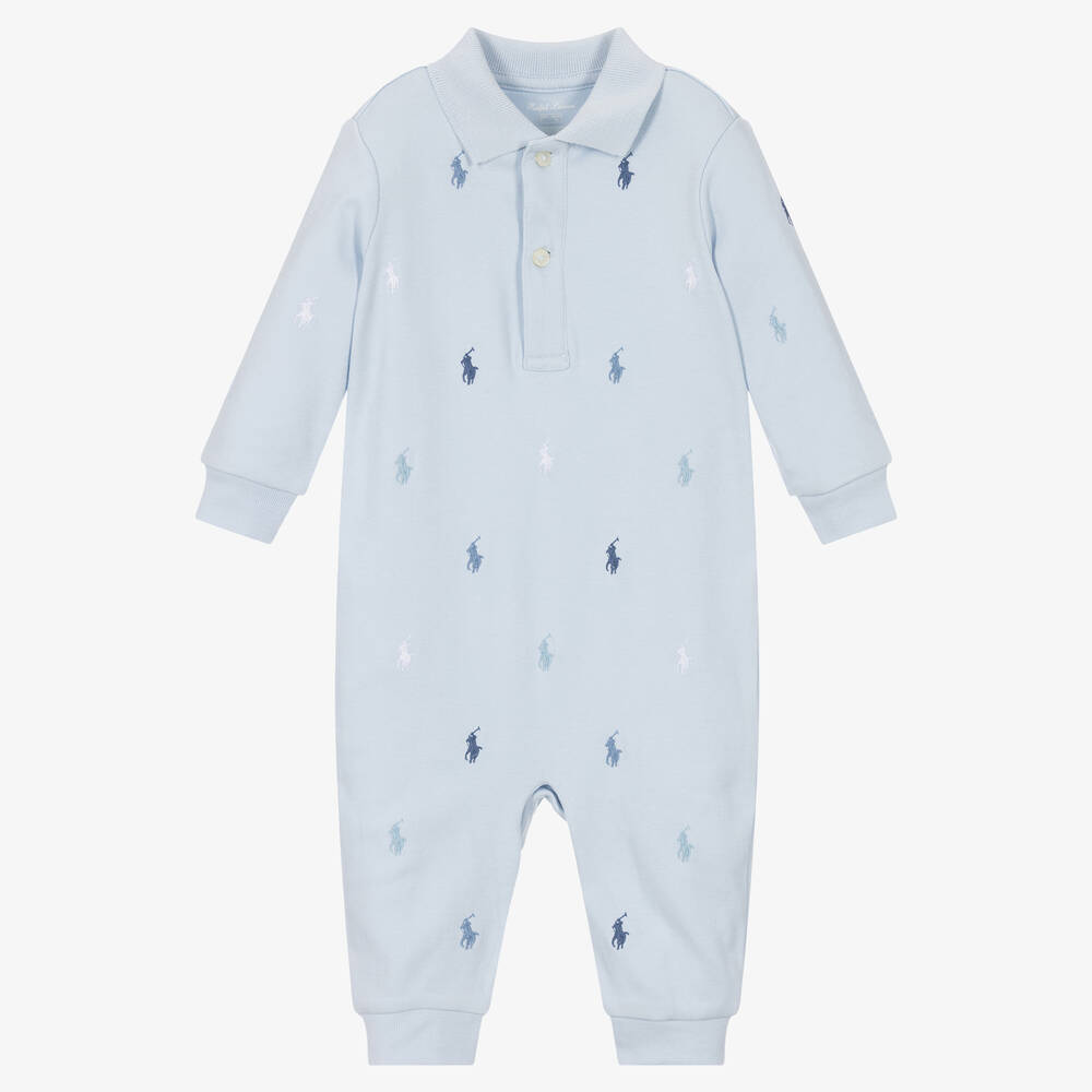 Ralph Lauren - Baby Boys Blue Embroidered Pony Romper | Childrensalon