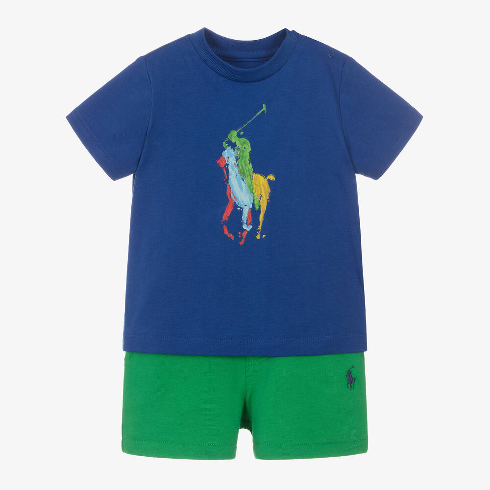 Ralph Lauren - Baby Boys Blue & Green Cotton Shorts Set | Childrensalon