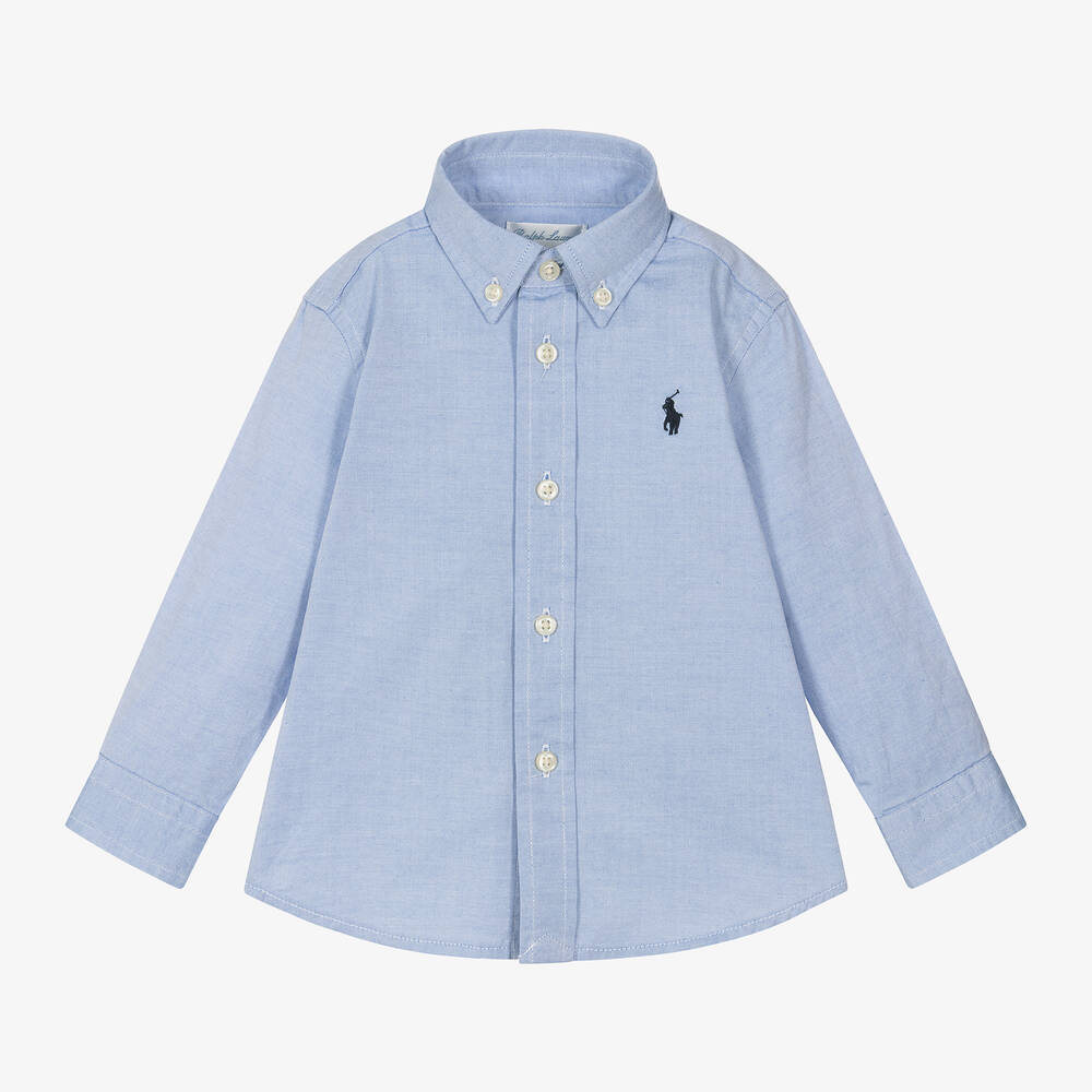 Ralph Lauren - Chemise oxford bleue en coton bébé | Childrensalon