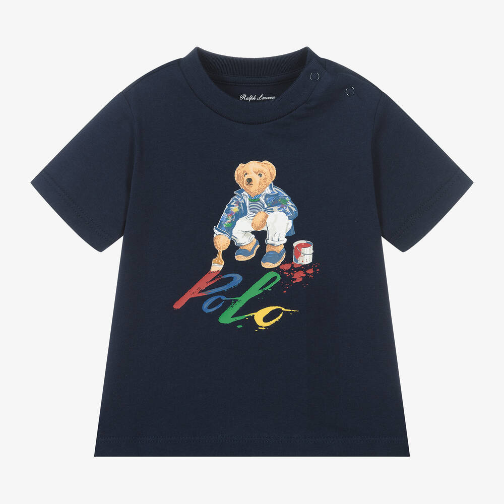 Ralph Lauren - Baby Boys Blue Polo Bear Cotton T-Shirt | Childrensalon