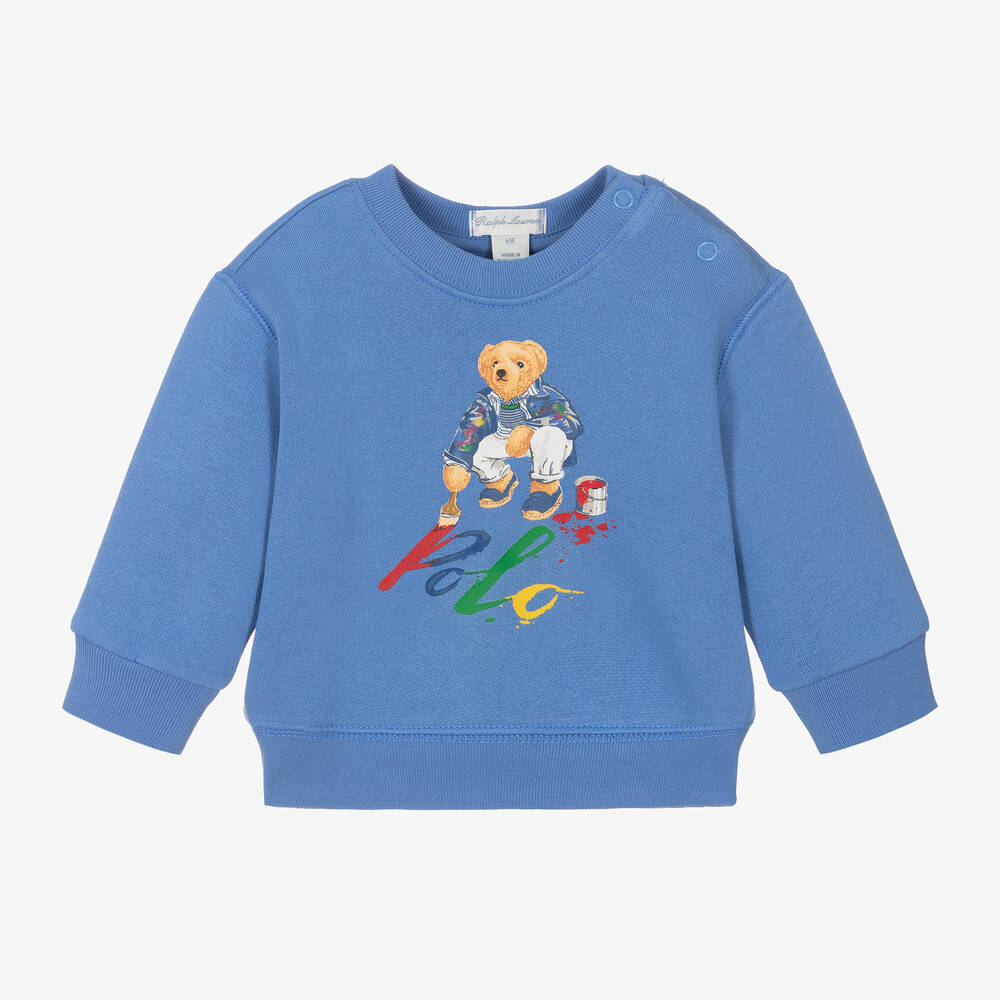 Ralph Lauren - Baby Boys Blue Polo Bear Sweatshirt | Childrensalon