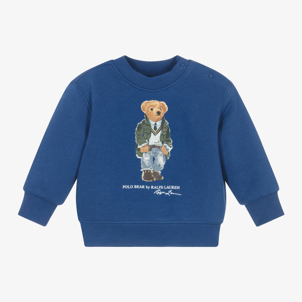Ralph Lauren - Baby Boys Blue Polo Bear Sweatshirt | Childrensalon