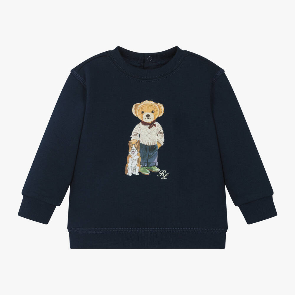 Ralph Lauren - Baby Boys Blue Polo Bear Sweatshirt | Childrensalon