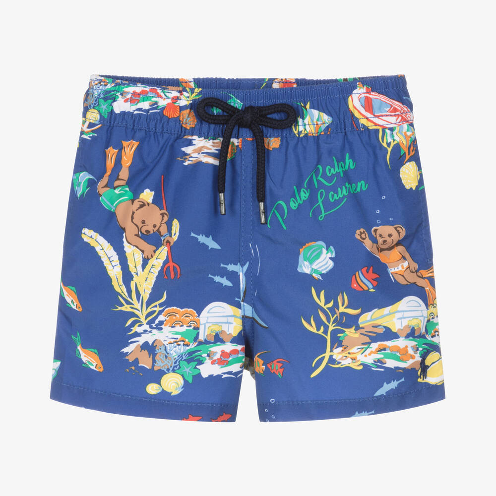 Ralph Lauren - Baby Boys Blue Polo Bear Swim Shorts | Childrensalon