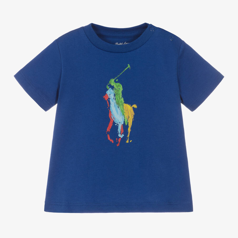 Ralph Lauren - T-shirt bleu en coton Pony bébé garçon | Childrensalon