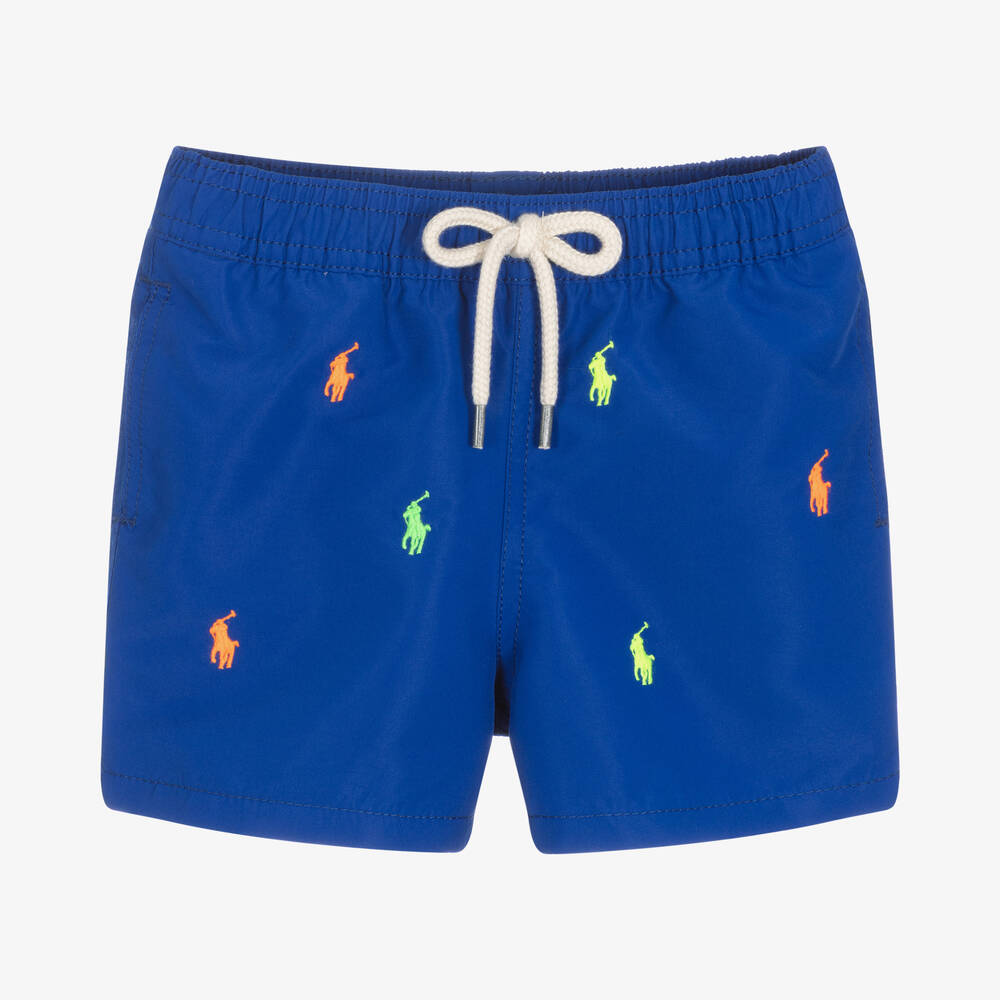 Ralph Lauren - Baby Boys Blue Pony Swim Shorts | Childrensalon