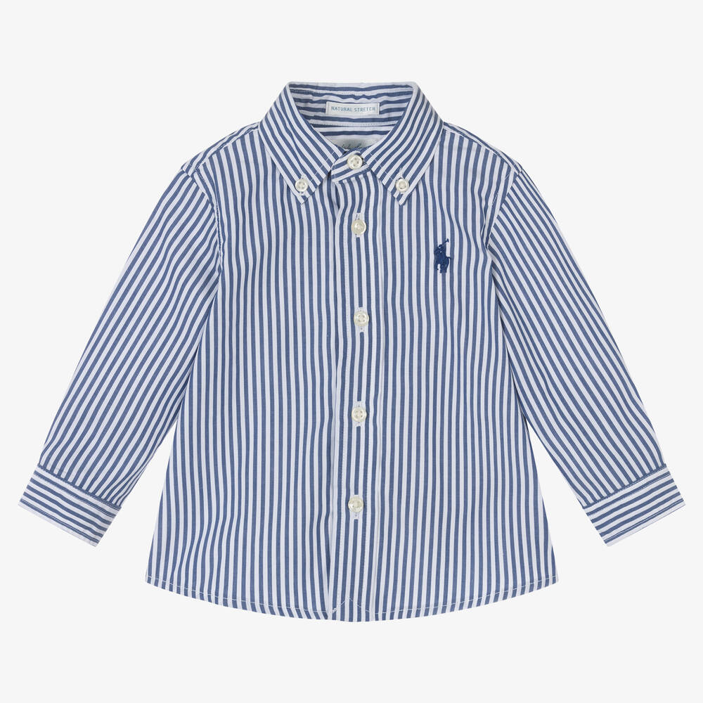 Ralph Lauren - قميص قطن بوبلين مقلم لون أزرق للمواليد | Childrensalon