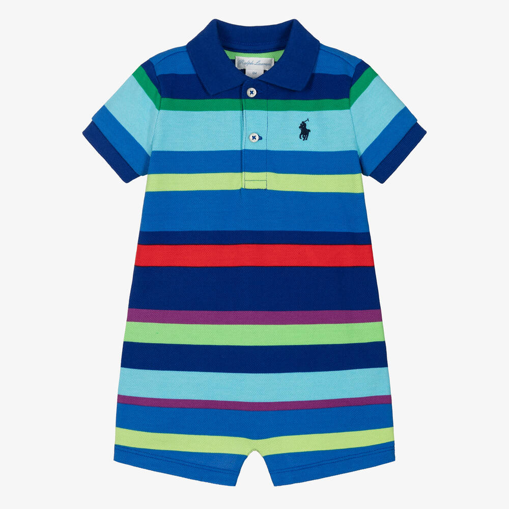 Ralph Lauren - Baby Boys Blue Striped Cotton Shortie | Childrensalon