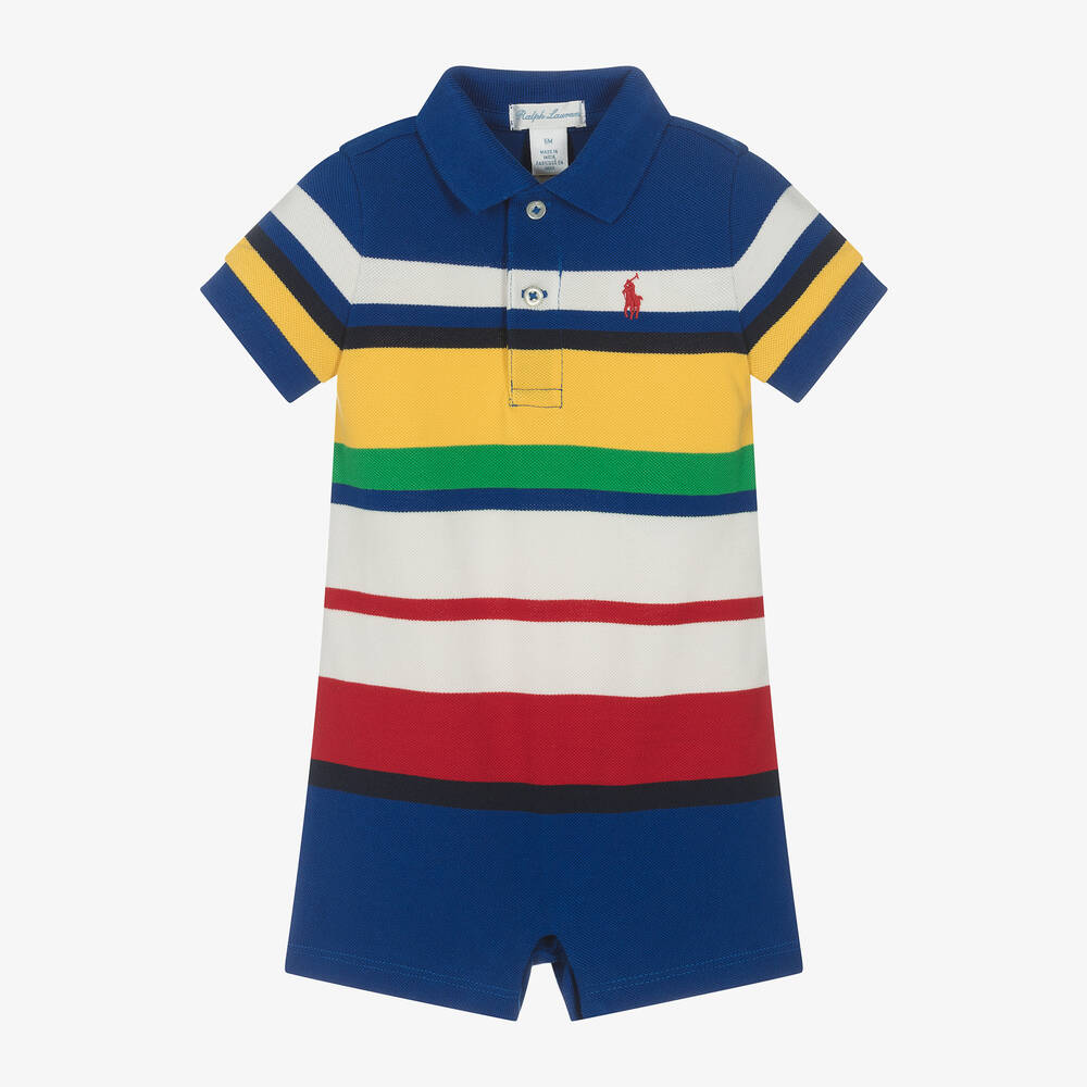 Ralph Lauren - Baby Boys Blue Striped Cotton Shortie | Childrensalon